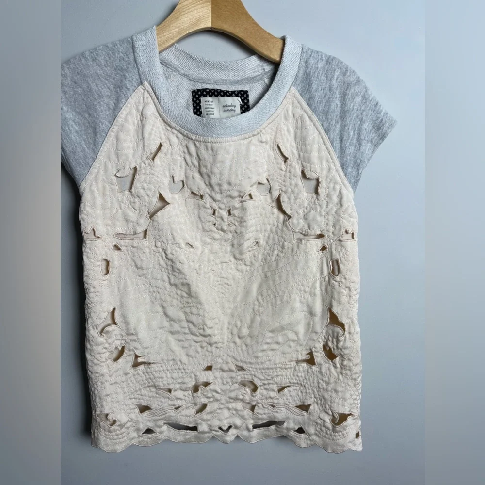 Anthropologie Saturday Sunday Millie Quilted Cut Out Gray Crewneck Top Sz Small - Picture 4 of 10